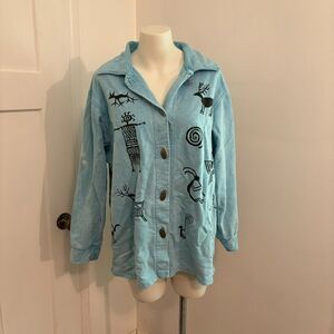 BFOFO Designs Women's Jacket Cardigan Size M Black Tribal Aztec Southwest Print